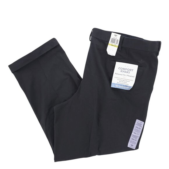 NWT DOCKERS Black Easy Khaki Relaxed Fit Pleated Comfort Waistband Cuffed 44x32 - Picture 1 of 9